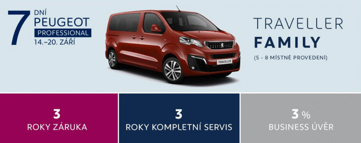 Peugeot Traveller family - v rámci akce 7 dní pro professionaly s kompletním servisem na 3 roky zdarma!