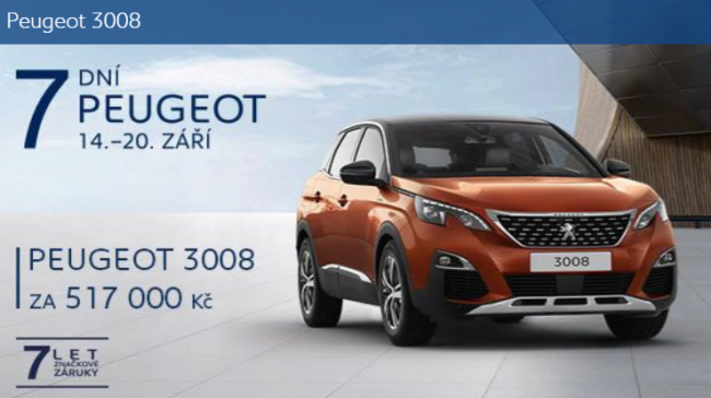 Peugeot 3008 v rámci akce 7 dní Peugeot za 517.000,-