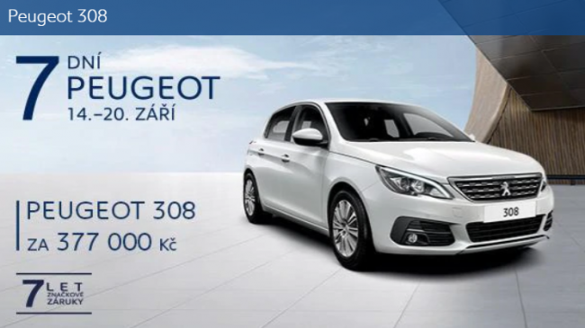 Peugeot 308 za 377.000,- v rámci akce 7 dní Peugeot