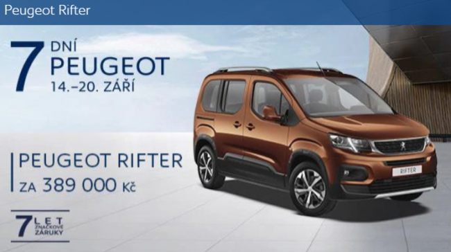 Peugeot Rifter v rámci akce 7 dní Peugeot za 389.000,-