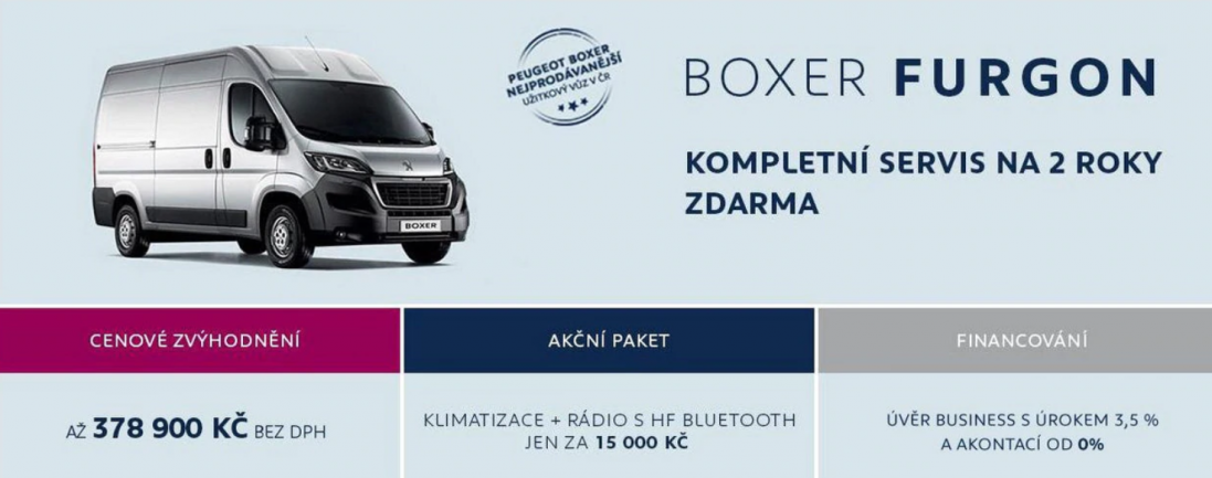 Peugeot Boxer furgon - cenové zvýhodnění až 378 900,-